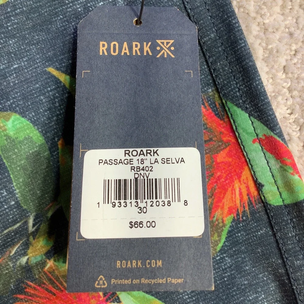 Roark The Passage La‎ Selva Hemp Blend Boardshorts Mens Size 30 Navy Floral NWT